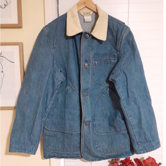 Vintage L.L Bean Light Blue Denim & Corduroy Barn Coat sz Medium - Picture 2 of 11